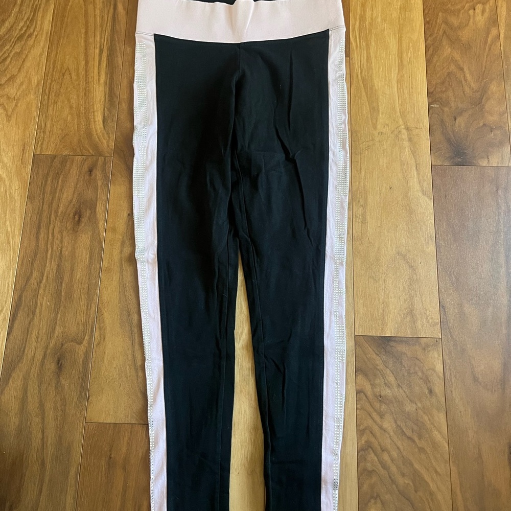 PINK Victoria's Secret Black and Pink Leggings With Rhinestones
